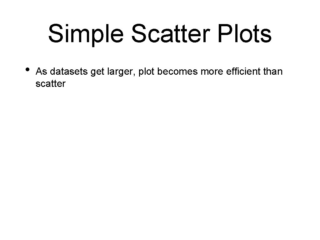 Simple Scatter Plots • As datasets get larger, plot becomes more efficient than scatter