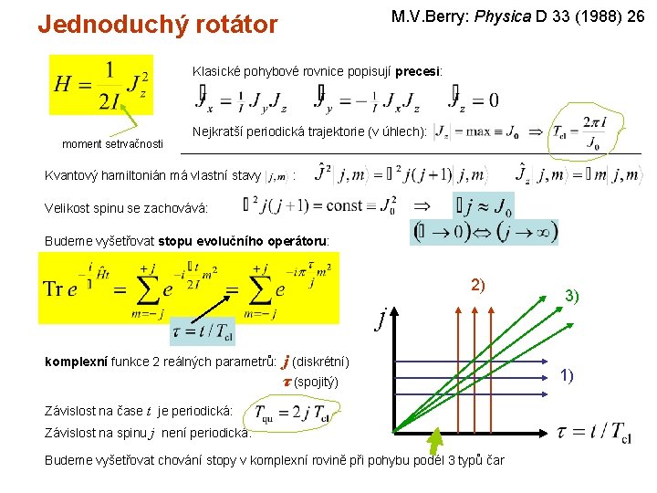 M. V. Berry: Physica D 33 (1988) 26 Jednoduchý rotátor Klasické pohybové rovnice popisují