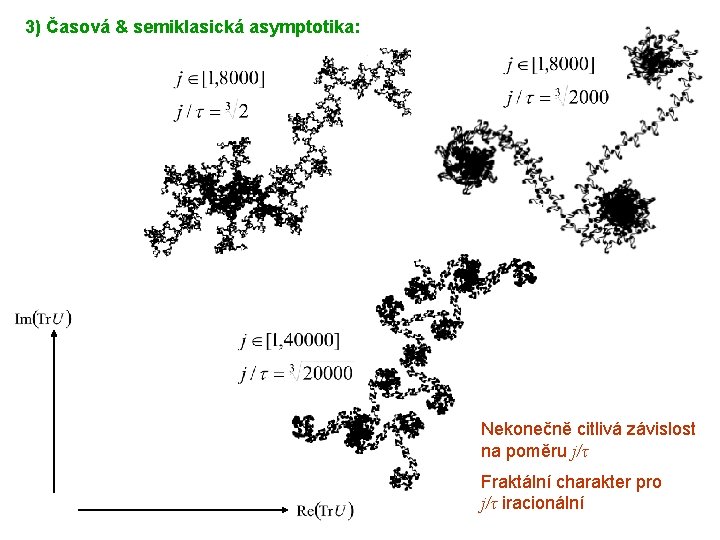 3) Časová & semiklasická asymptotika: Nekonečně citlivá závislost na poměru j/τ Fraktální charakter pro