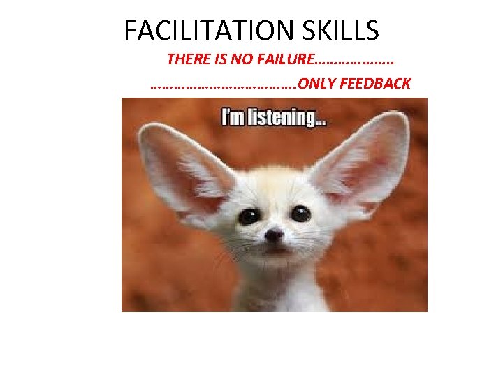 FACILITATION SKILLS THERE IS NO FAILURE………………. ONLY FEEDBACK 