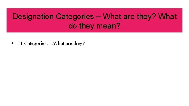 Designation Categories – What are they? What do they mean? Coding Categories – What