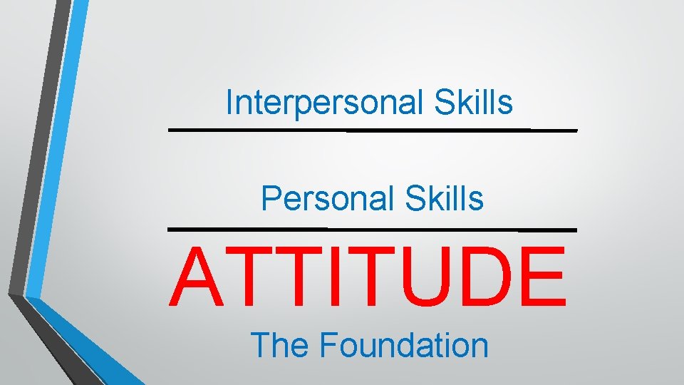 Interpersonal Skills Personal Skills ATTITUDE The Foundation 