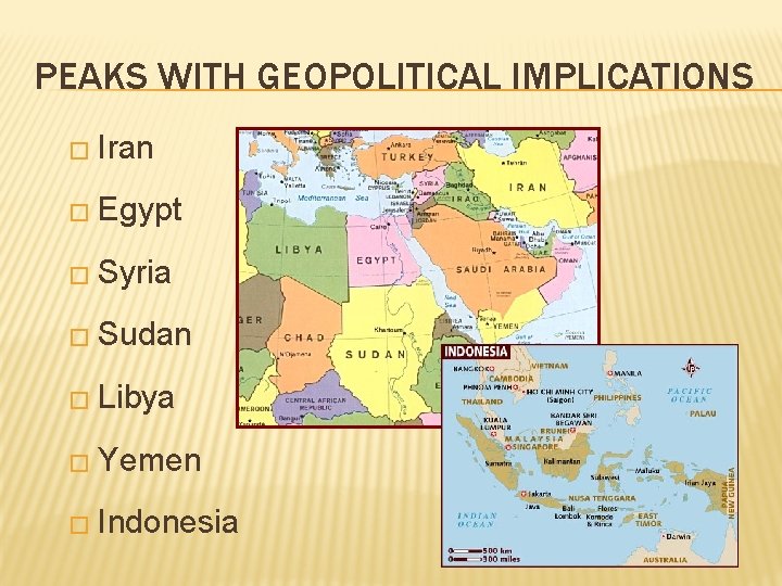 PEAKS WITH GEOPOLITICAL IMPLICATIONS � Iran � Egypt � Syria � Sudan � Libya