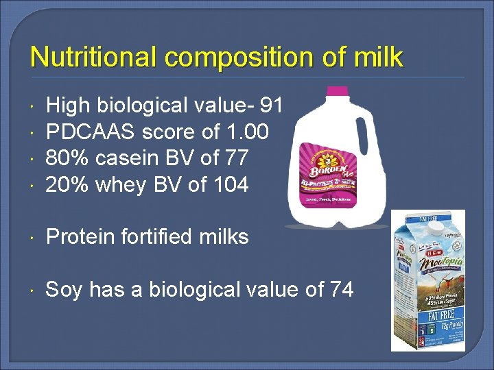 Nutritional composition of milk High biological value- 91 PDCAAS score of 1. 00 80%