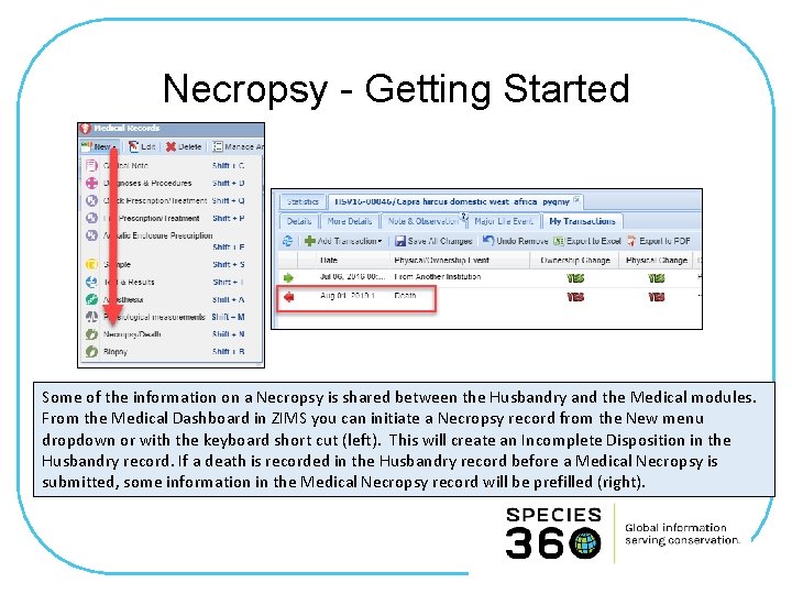 Necropsy - Getting Started Some of the information on a Necropsy is shared between