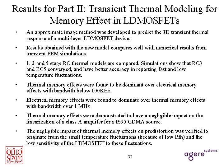 Results for Part II: Transient Thermal Modeling for Memory Effect in LDMOSFETs • An
