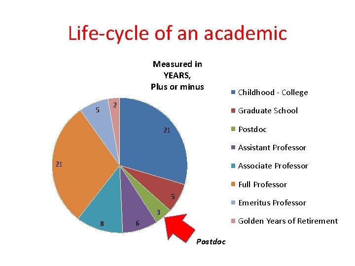 Life-cycle of an academic Measured in YEARS, Plus or minus 2 5 Childhood -