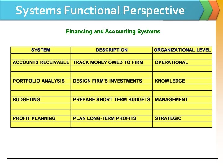 Systems Functional Perspective Financing and Accounting Systems 