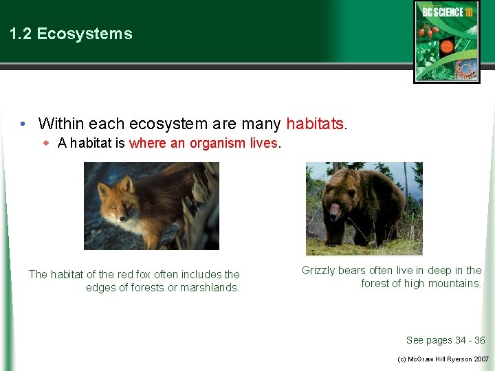 1. 2 Ecosystems • Within each ecosystem are many habitats. w A habitat is