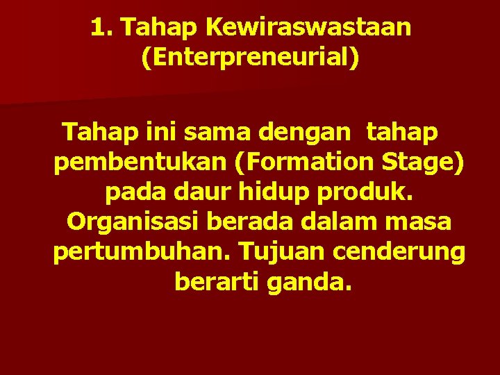 1. Tahap Kewiraswastaan (Enterpreneurial) Tahap ini sama dengan tahap pembentukan (Formation Stage) pada daur 1. Tahap Kewiraswastaan (Enterpreneurial) Tahap ini sama dengan tahap pembentukan (Formation Stage) pada daur