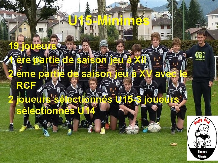 U 15 -Minimes 19 joueurs 1 ère partie de saison jeu à XII 2