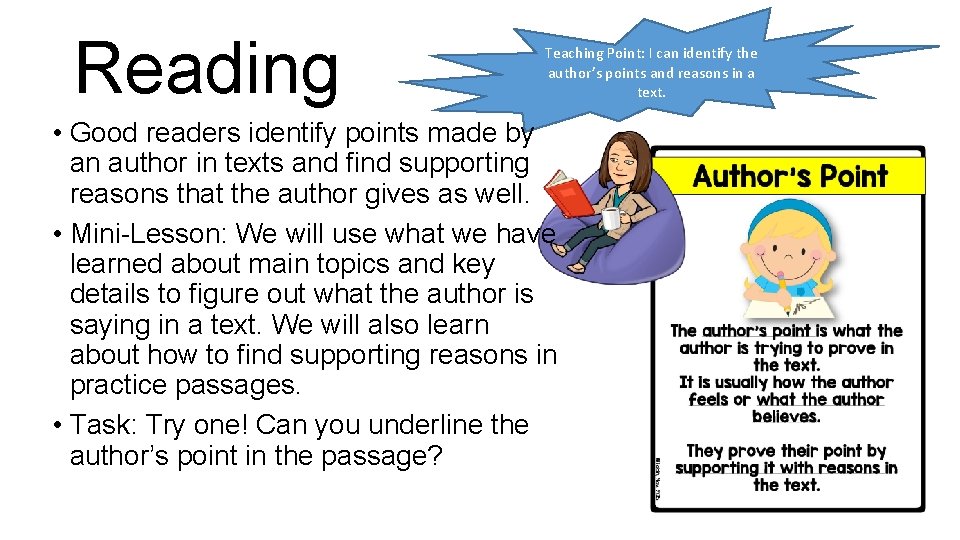 Reading Teaching Point: I can identify the author’s points and reasons in a text.