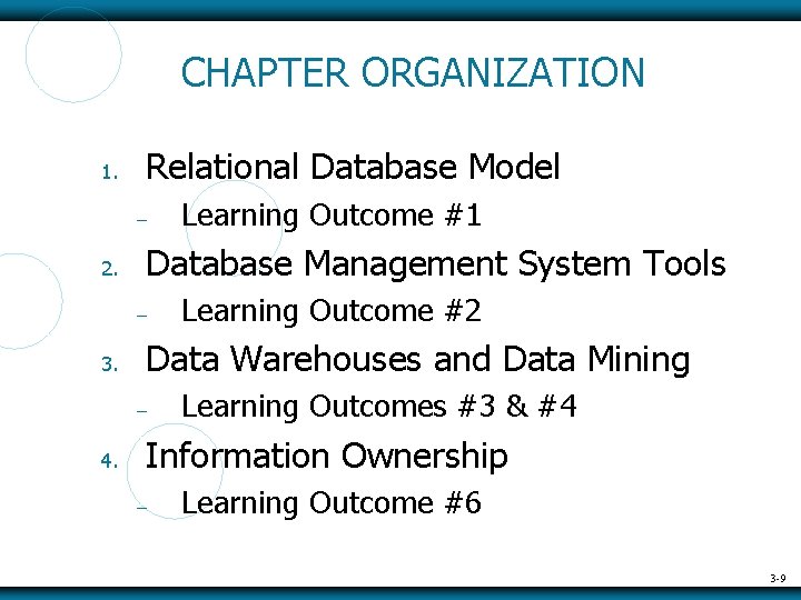 CHAPTER ORGANIZATION 1. Relational Database Model – 2. Database Management System Tools – 3.