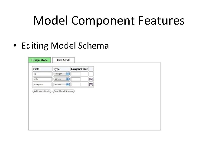 Model Component Features • Editing Model Schema 