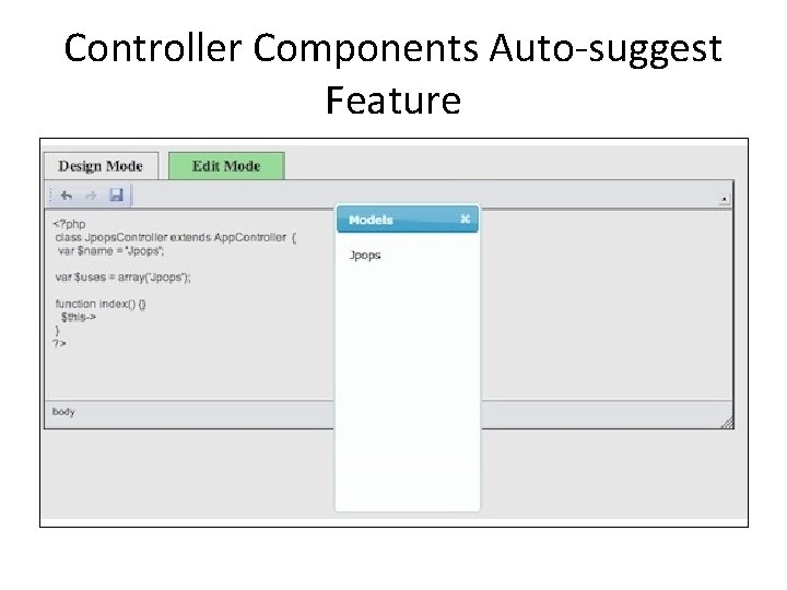 Controller Components Auto-suggest Feature 