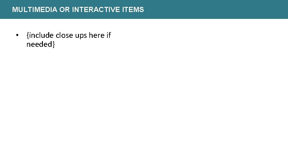 MULTIMEDIA OR INTERACTIVE ITEMS • {include close ups here if needed} 