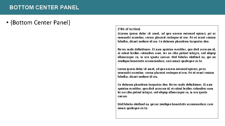 BOTTOM CENTER PANEL • {Bottom Center Panel} {Title of Section} ALorem ipsum dolor sit