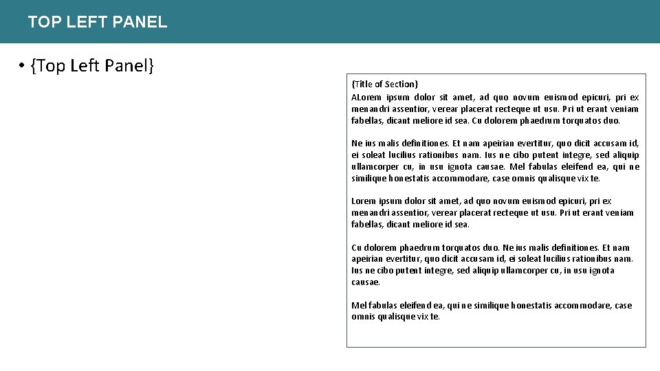 TOP LEFT PANEL • {Top Left Panel} {Title of Section} ALorem ipsum dolor sit