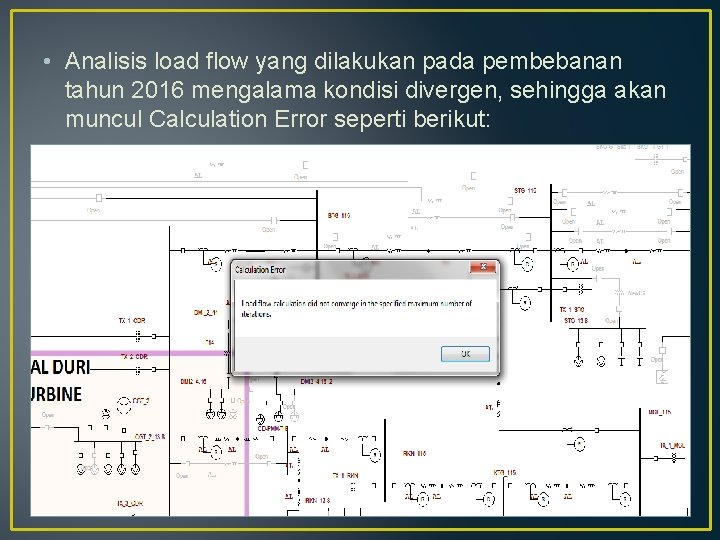  • Analisis load flow yang dilakukan pada pembebanan tahun 2016 mengalama kondisi divergen,