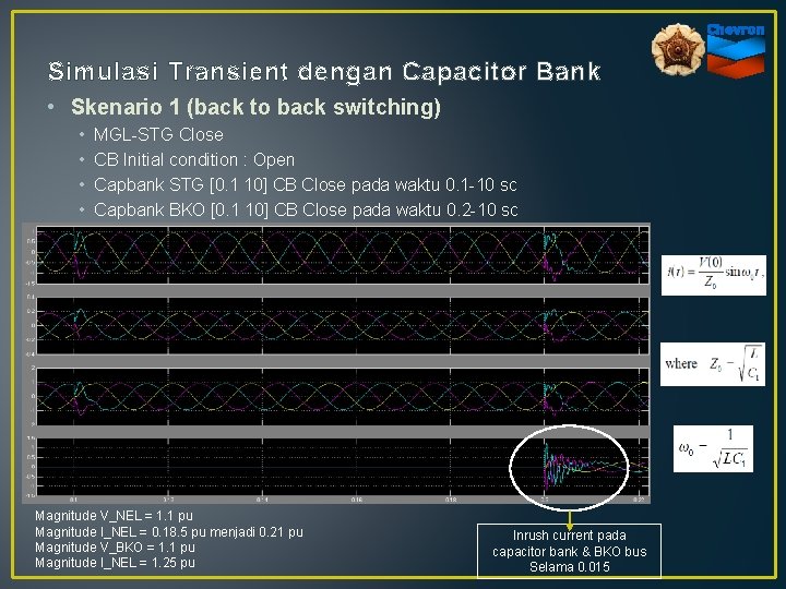 Simulasi Transient dengan Capacitor Bank • Skenario 1 (back to back switching) • •