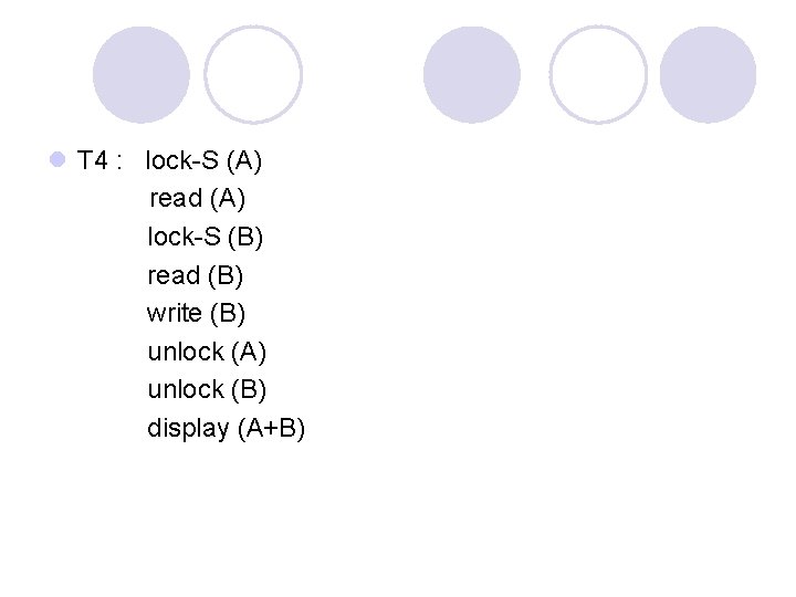 l T 4 : lock-S (A) read (A) lock-S (B) read (B) write (B)