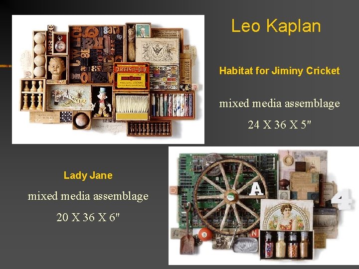 Leo Kaplan Habitat for Jiminy Cricket mixed media assemblage 24 X 36 X 5"