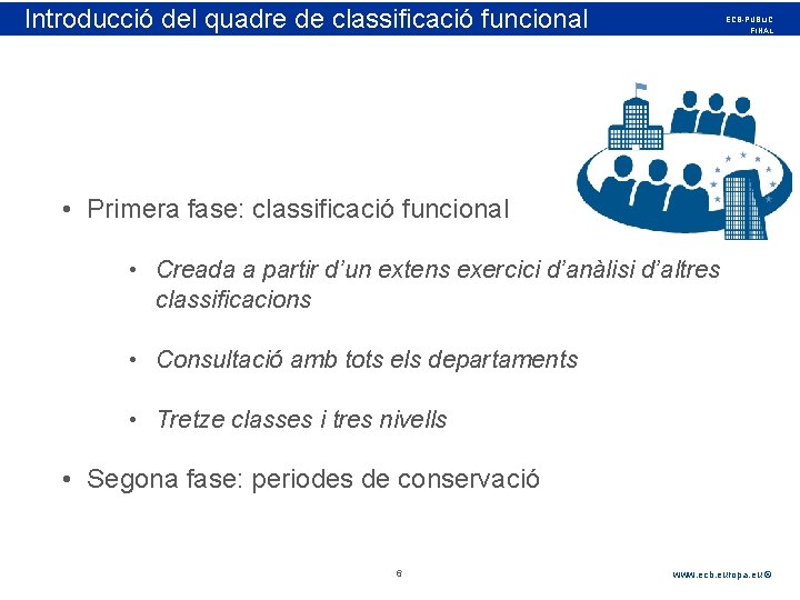 Introducció Rubric del quadre de classificació funcional ECB-PUBLIC FINAL • Primera fase: classificació funcional