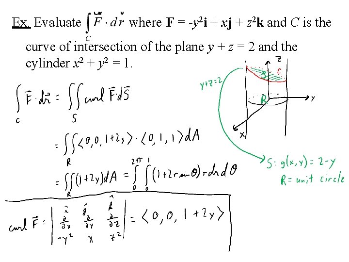 Ex. Evaluate where F = -y 2 i + xj + z 2 k