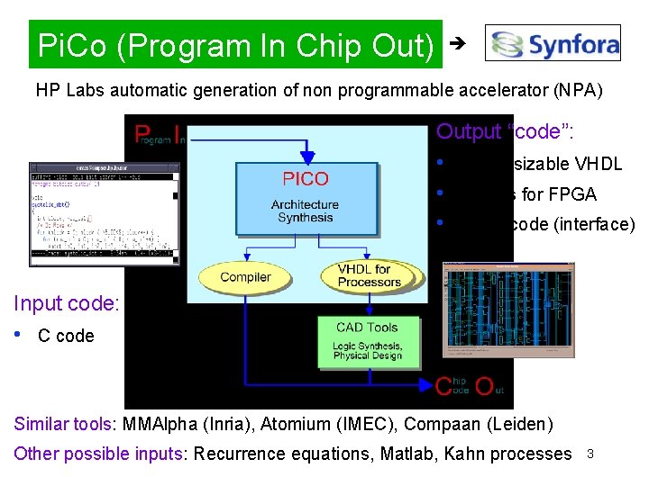Pi. Co (Program In Chip Out) HP Labs automatic generation of non programmable accelerator