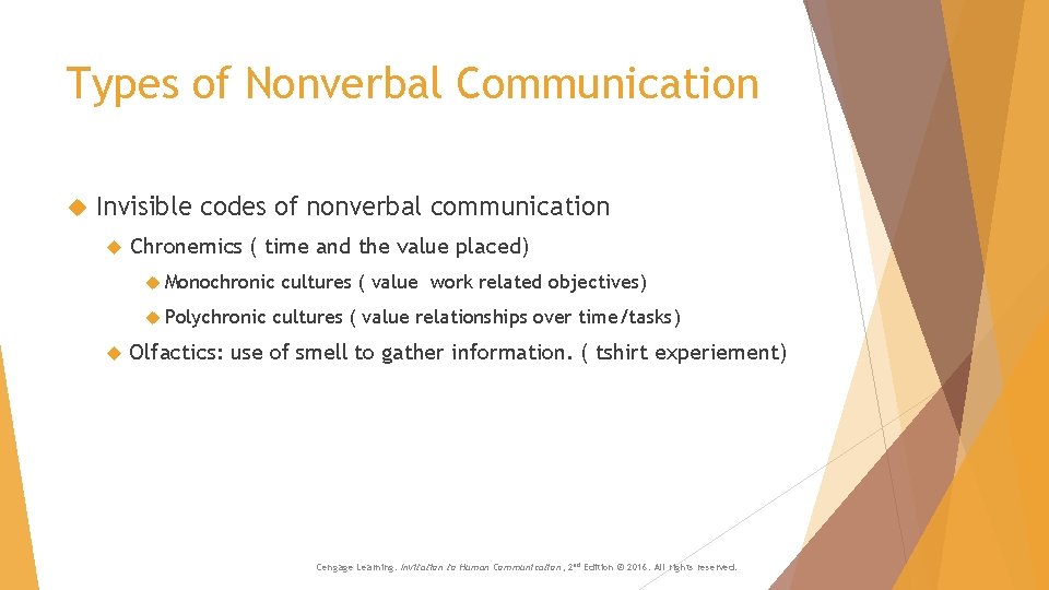 Types of Nonverbal Communication Invisible codes of nonverbal communication Chronemics ( time and the