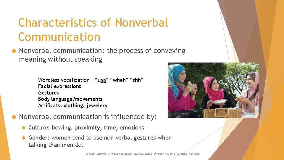 Characteristics of Nonverbal Communication Nonverbal communication: the process of conveying meaning without speaking Wordless