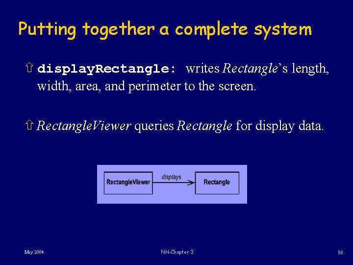 Putting together a complete system ñ display. Rectangle: writes Rectangle’s length, width, area, and Putting together a complete system ñ display. Rectangle: writes Rectangle’s length, width, area, and