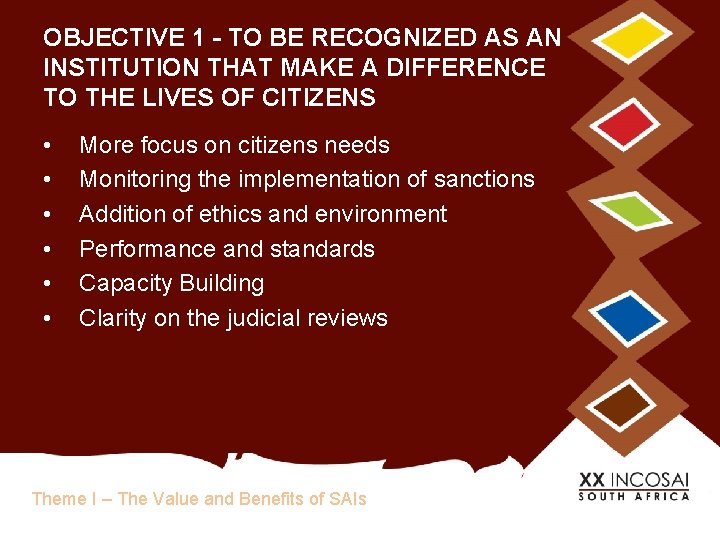 OBJECTIVE 1 - TO BE RECOGNIZED AS AN INSTITUTION THAT MAKE A DIFFERENCE TO