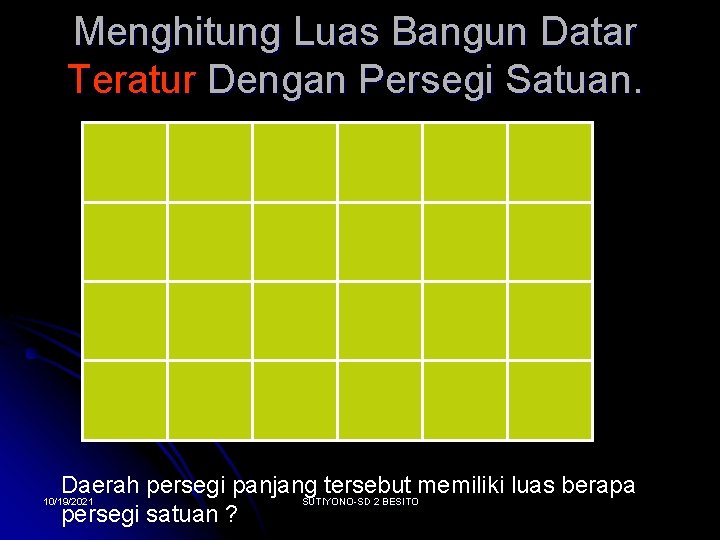 Menghitung Luas Bangun Datar Teratur Dengan Persegi Satuan. Daerah persegi panjang tersebut memiliki luas