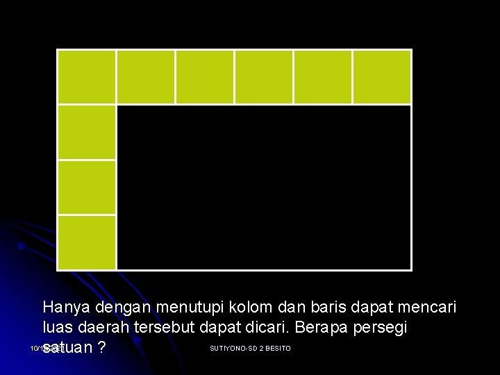 Hanya dengan menutupi kolom dan baris dapat mencari luas daerah tersebut dapat dicari. Berapa
