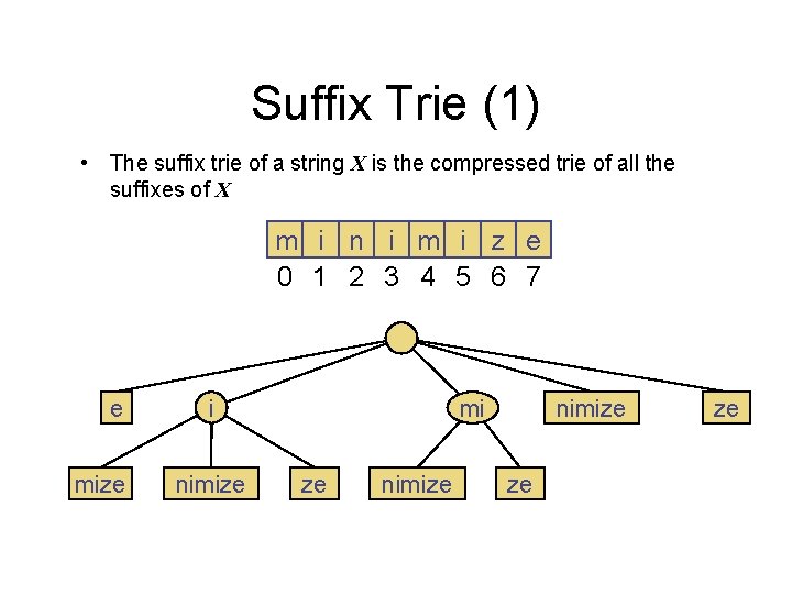 Suffix Trie (1) • The suffix trie of a string X is the compressed