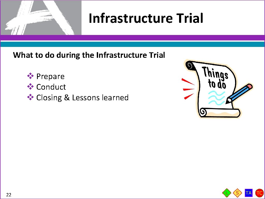 Infrastructure Trial What to do during the Infrastructure Trial v Prepare v Conduct v