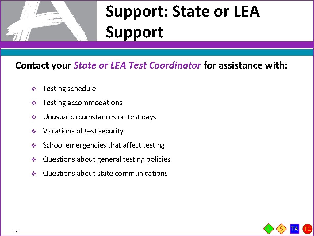 Support: State or LEA Support Contact your State or LEA Test Coordinator for assistance