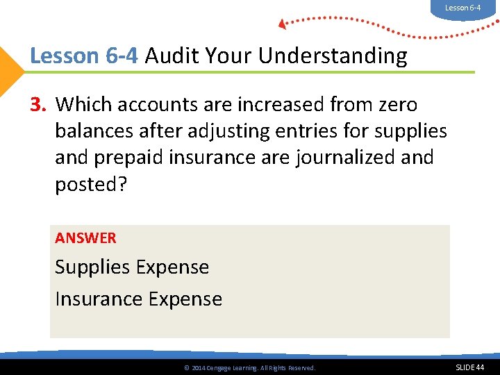 Lesson 6 -4 Audit Your Understanding 3. Which accounts are increased from zero balances