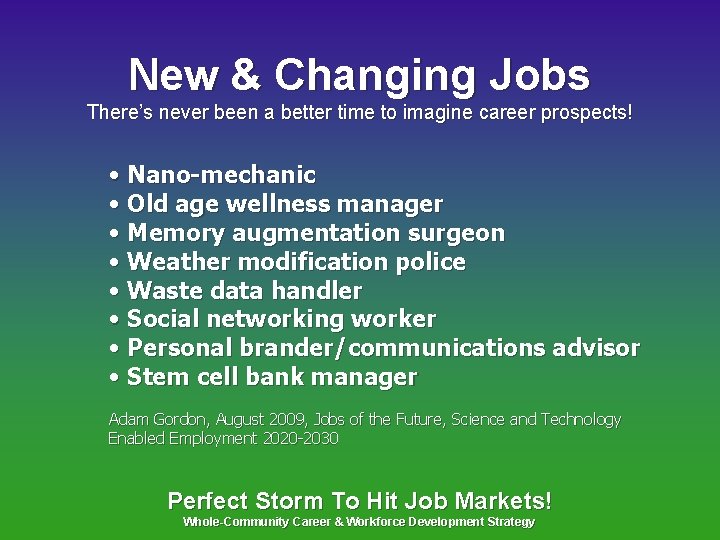 New & Changing Jobs There’s never been a better time to imagine career prospects!