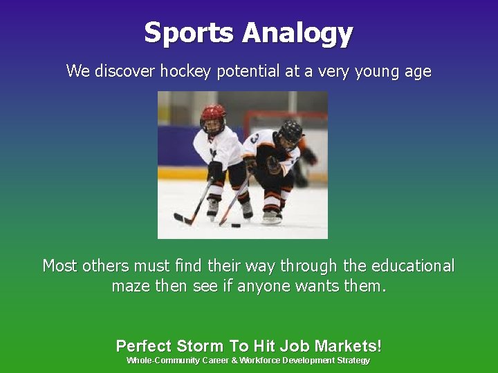 Sports Analogy We discover hockey potential at a very young age Most others must