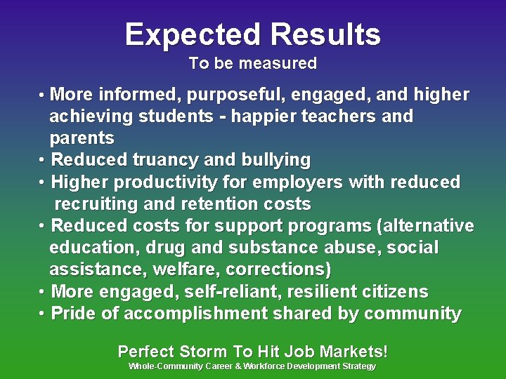 Expected Results To be measured • More informed, purposeful, engaged, and higher achieving students