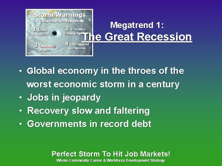 Megatrend 1: The Great Recession • Global economy in the throes of the worst