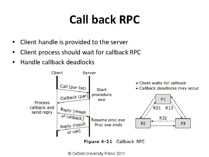 Call back RPC • Client handle is provided to the server • Client process