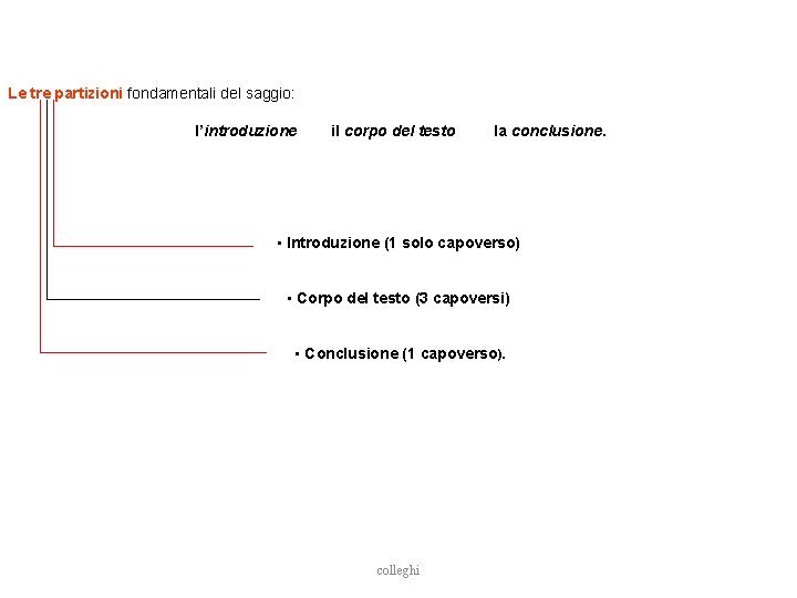 Le tre partizioni fondamentali del saggio: l’introduzione il corpo del testo la conclusione. •