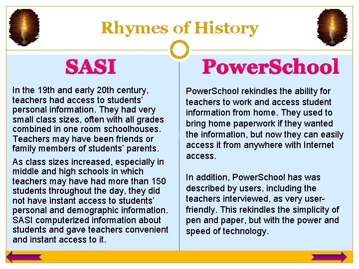 Rhymes of History SASI In the 19 th and early 20 th century, teachers