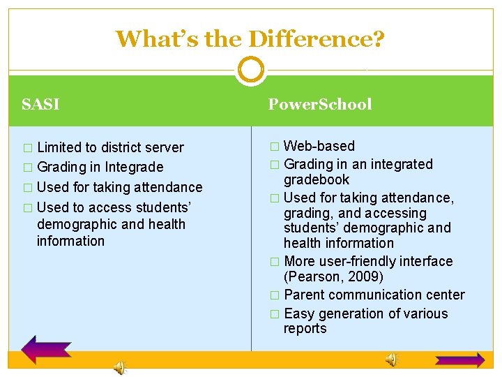 What’s the Difference? SASI Power. School � Limited to district server � Web-based �