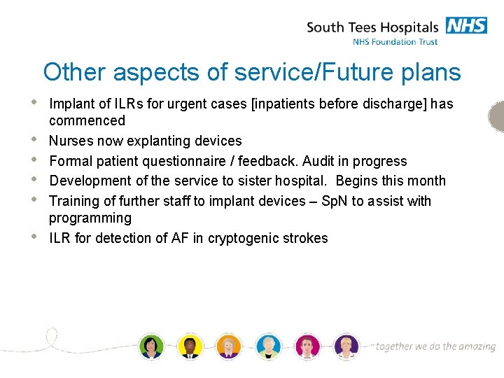 Other aspects of service/Future plans • • • Implant of ILRs for urgent cases