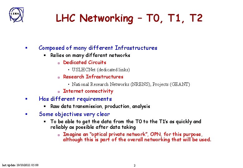 LHC Networking – T 0, T 1, T 2 CERN § Composed of many