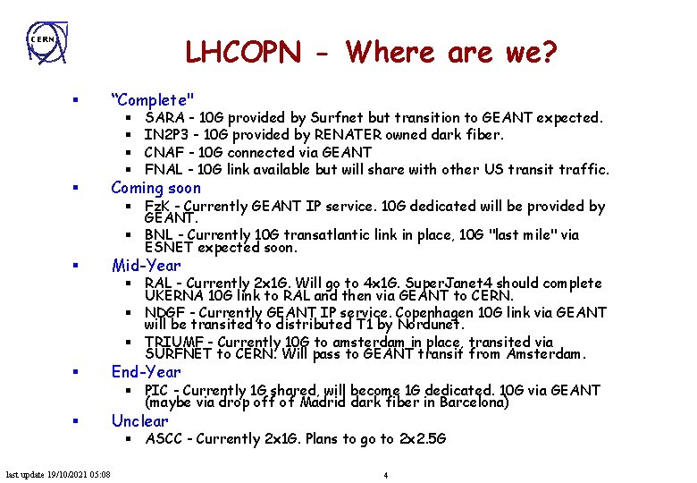 LHCOPN - Where are we? CERN § “Complete" § § SARA - 10 G